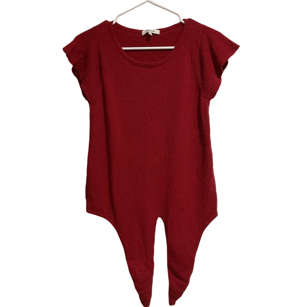 Madewell Tie Front‎ Knit Blouse Red Short Sleeve